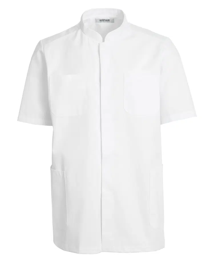 Kortærmet unisex kittel, hvid, 50/50% CO/PES, Kentaur, fra 2XS til 2XL (1 stk.)