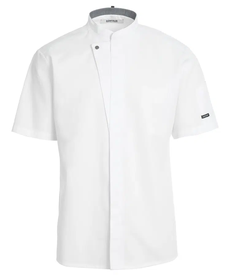 Kokke-/servicejakke, korte ærmer, hvid, 65/35% rPES/CO, Kentaur, fra 2XS til 2XL (1 stk.)