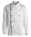 Kokkejakke med piping, hvid m. sort piping, 65/35% PES/CO, Kentaur, fra XS til 2XL (1 stk.)
