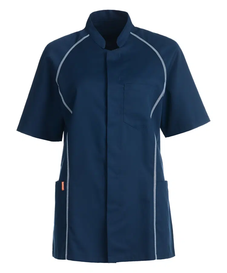 Unisex skjorte, marine m. hvid flatlock, 50/50% CLY/rPES, Kentaur, fra 2XS til 2XL (1 stk.)
