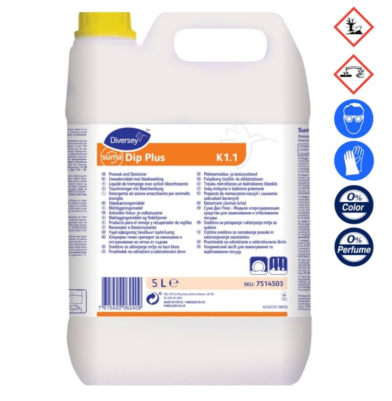 [11521] Iblødsætningsmiddel, Diversey Suma Dip Plus K1.1, 5 l, med klor, uden farve og parfume, (1 stk.)