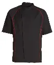 Unisex kokke-/tjenerjakke, sort m. rød flatlock, 65/35% rPES/CO, Kentaur, fra 2XS til 2XL (1 stk.)