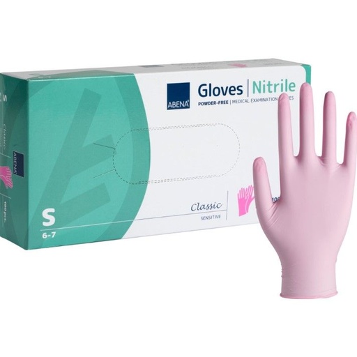 Nitrilhandsker, Pink, Small, Sensitive, Pudderfri, CAT III, (100 stk.)