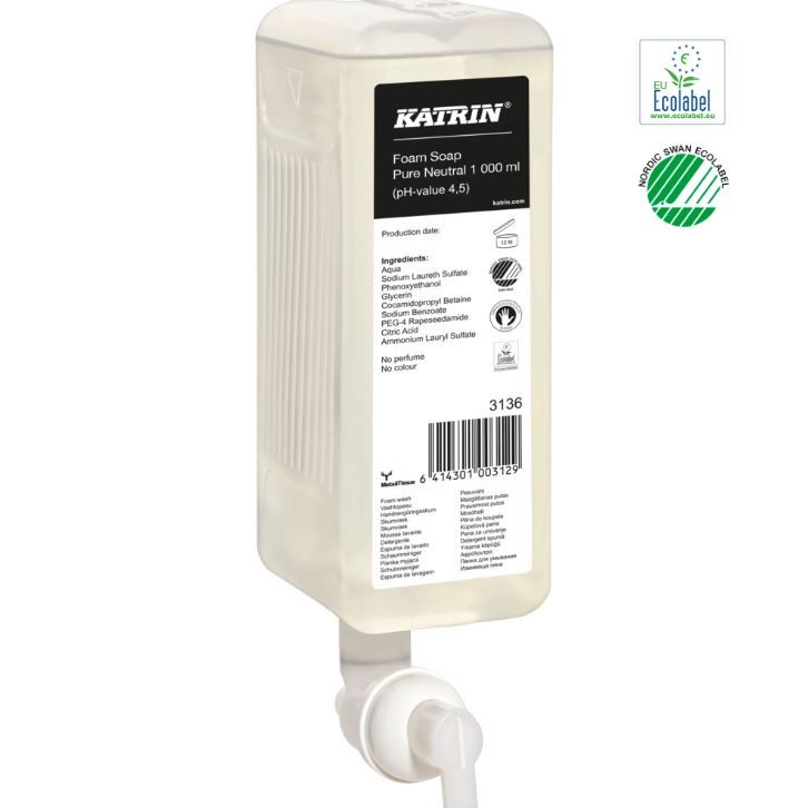 [11586] Skumsæbe, Katrin 3136, 1000 ml, uden farve og parfume, 0,4 ml pr. dosering, (6 stk.)