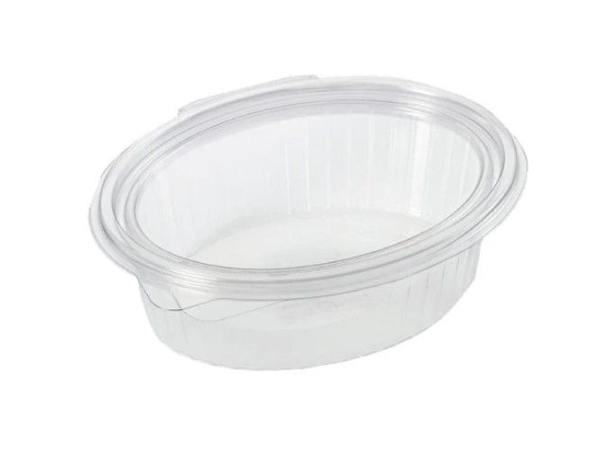 Plastbæger, 500 ml, 12,7x16x5,7 cm, hængslet låg, Oval, RPET, Klar (600 stk.)