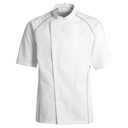 Unisex kokke-/tjenerjakke, hvid m. grå flatlock, 65/35% rPES/CO, Kentaur, fra 2XS til 2XL (1 stk.)