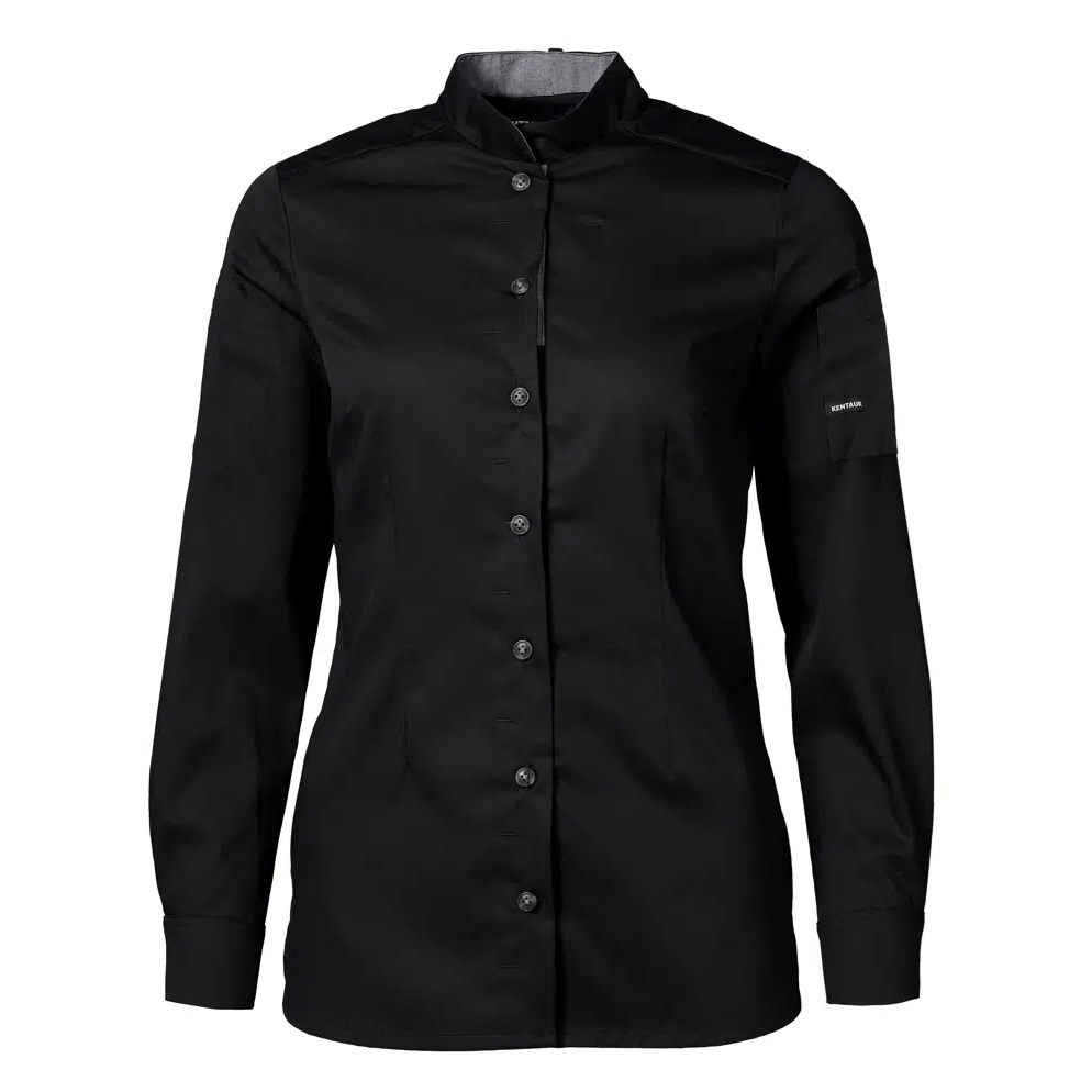 Dame kokke-/serviceskjorte l/a, sort, 65/35% rPES/CO, Kentaur, fra XS til 2XL (1 stk.)