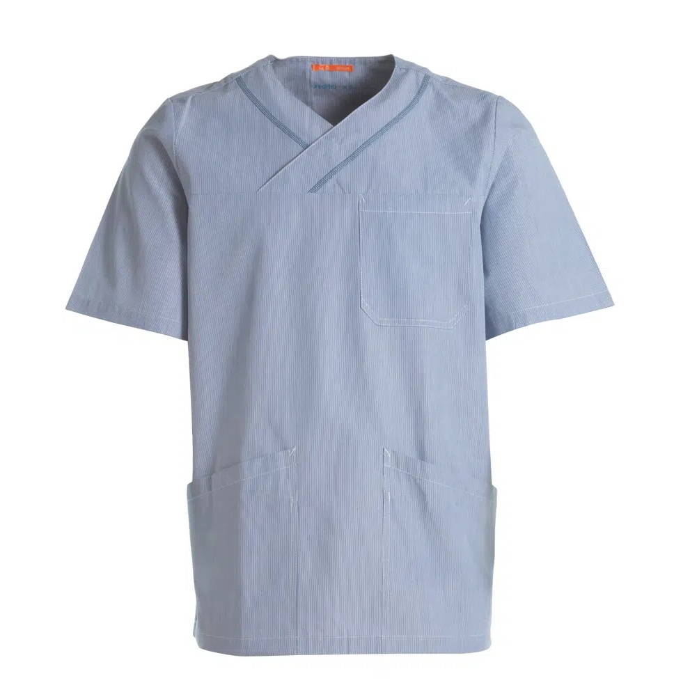 [37225] Unisex busseronne, blå/hvid strib, 60/40% CO/PES, Kentaur, fra 2XS til 2XL (1 stk.) (2XS)