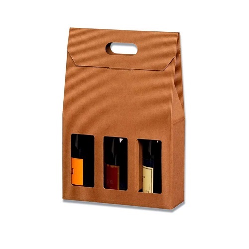 [11670] Vinkarton til 3 flasker, brun, 3/4 l, åben bølge, (20 stk.)