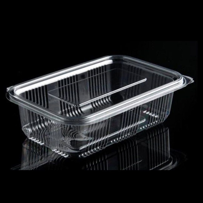 Plastbæger m. hængslet låg, 1750 ml, 14x19,5x8,3 cm, firkantet, RPET, Klar, (400 stk.)