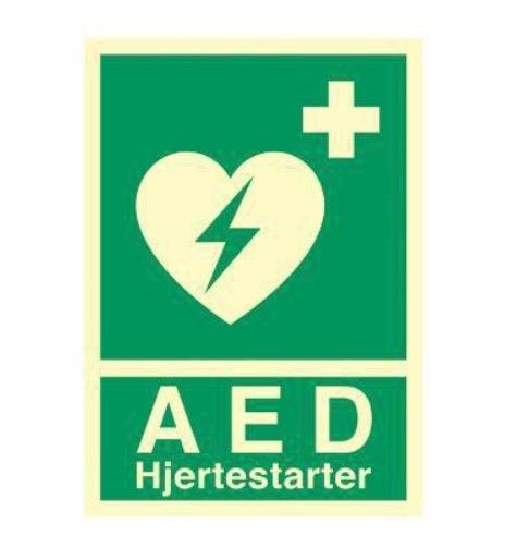 [11729] AED hjertestarterskilt, 14,8x21 cm, efterlysende, vinyl (1 stk.)