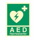 AED hjertestarterskilt, 14,8x21 cm, efterlysende, vinyl (1 stk.)