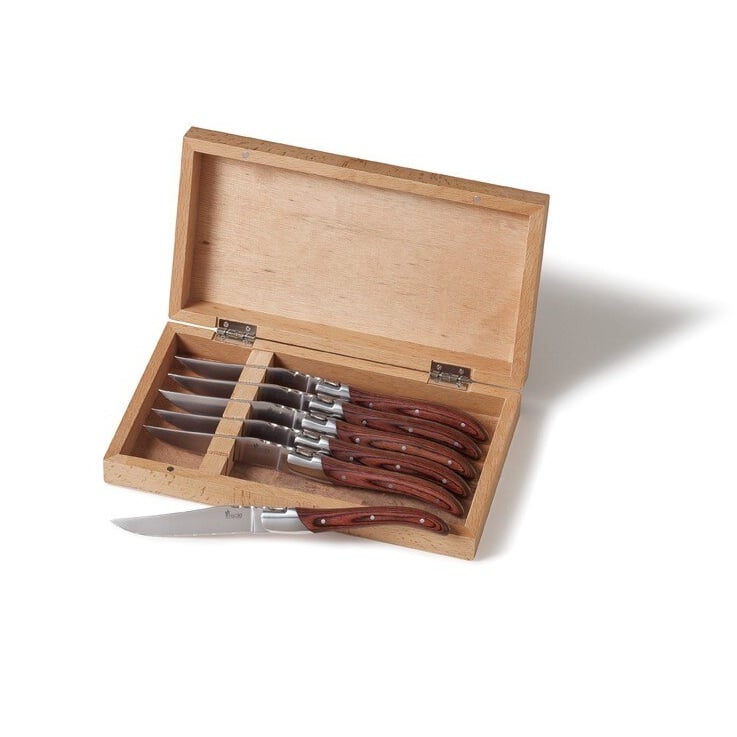 [38313] Steak knive, rustfristål, SILVER, SOLA, i trææske, 1 æske med 6 stk, (1 pakke)