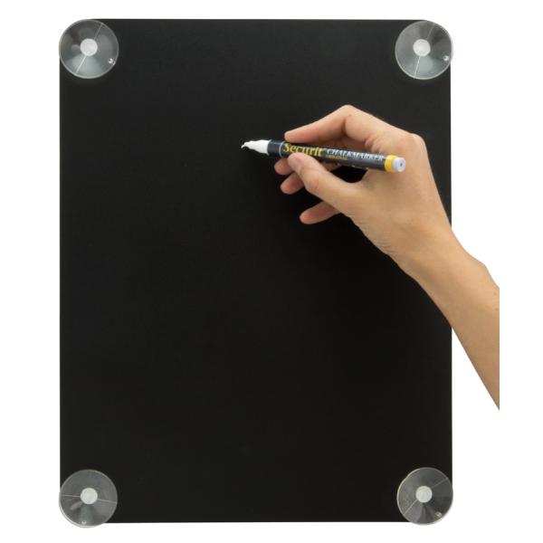 Kridttavle til vindue, dobbeltsidet, 27x36cm, sort, med sugekop, Securit, (1 stk.)