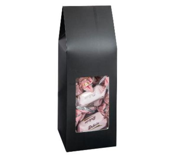 Gaveæske med rude, 8,2x7,2x23 cm, sort, karton/mat, PE, (skaffevare), (250 stk.)