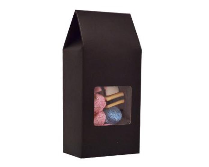 [11776] Gaveæske med rude, 6,2x4,2x13,5 cm, sort, karton/mat, PE, (250 stk.)