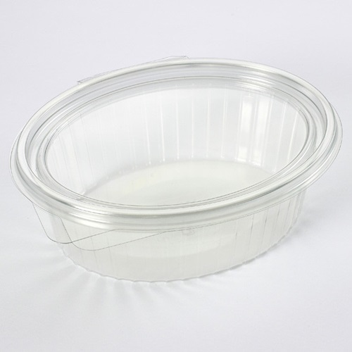 [11788] Salatbakke, 500 ml, 16,7x13,1x5,6cm, oval, Clearshow, hængslet låg, RPET, Klar (600 stk.)