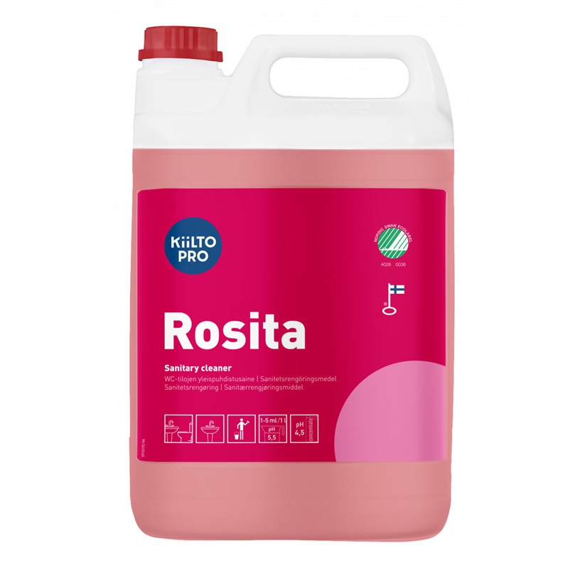 [38797] Sanitetsrens, Kiilto Pro, Rosita, 5L, svanemærket, (1 stk.)