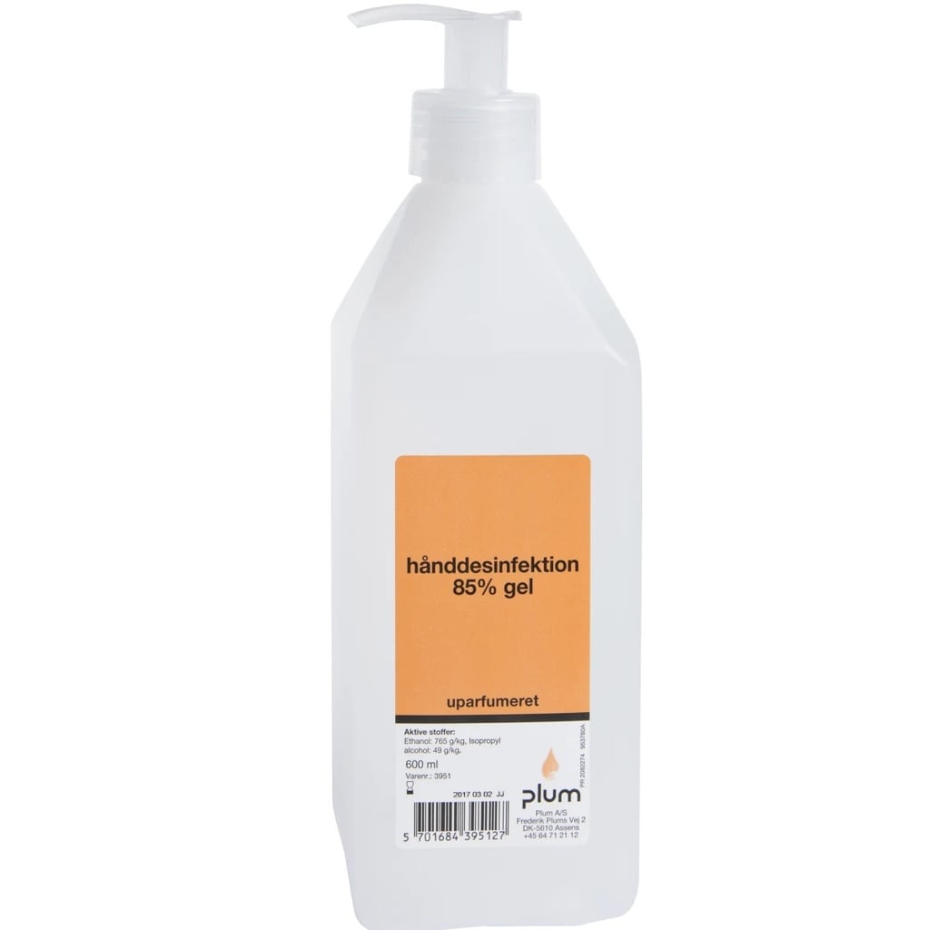 [38987] Hånddesinfektion, Plum 3951, 85% Gel, 600 ml, med pumpe,  (1 stk.)