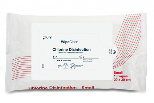 Overfladedesinfektion, Plum, Wipeclean, Chlorine, small, 1 pakke á  10 wipes, (1 stk.)