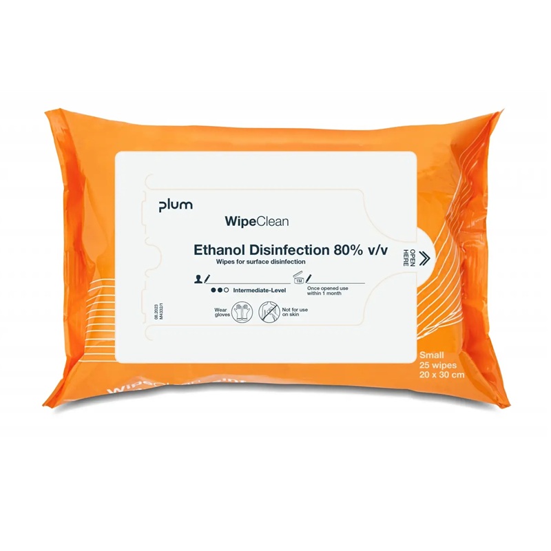 Desinfektionsservietter, Plum 5211, Wipeclean, ethanol 80%, small, (25 stk/pak)