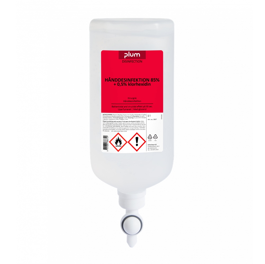 Kirurgisk hånddesinfektion, Plum, 85% + 0,5% Klorhexidin, 1L, (1 stk.)