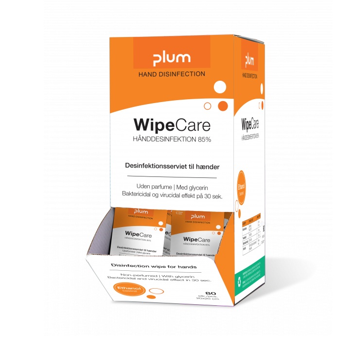 Hånddesinfektion, Plum 3842 WipeCare, 85%, enkeltpakket, (1 pakke á 80 wipes)