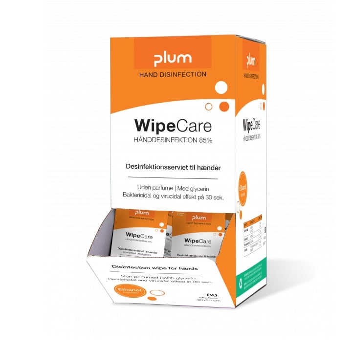 [39070] Hånddesinfektion, Plum 3842 WipeCare, 85%, enkeltpakket, (1 pakke á 80 wipes)