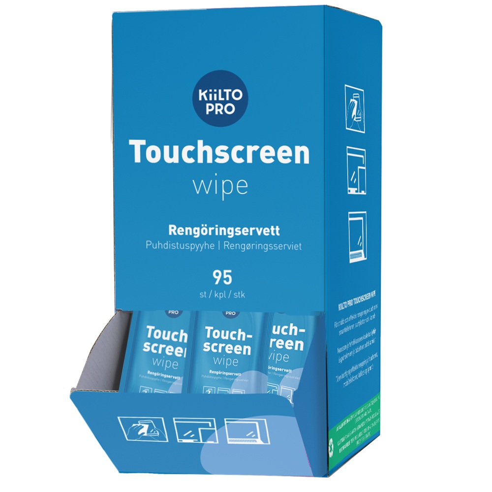 Renseservietter til touchskærm, Kiilto Pro Touchscreen Wipes, (1 pakke á 95 wipes)