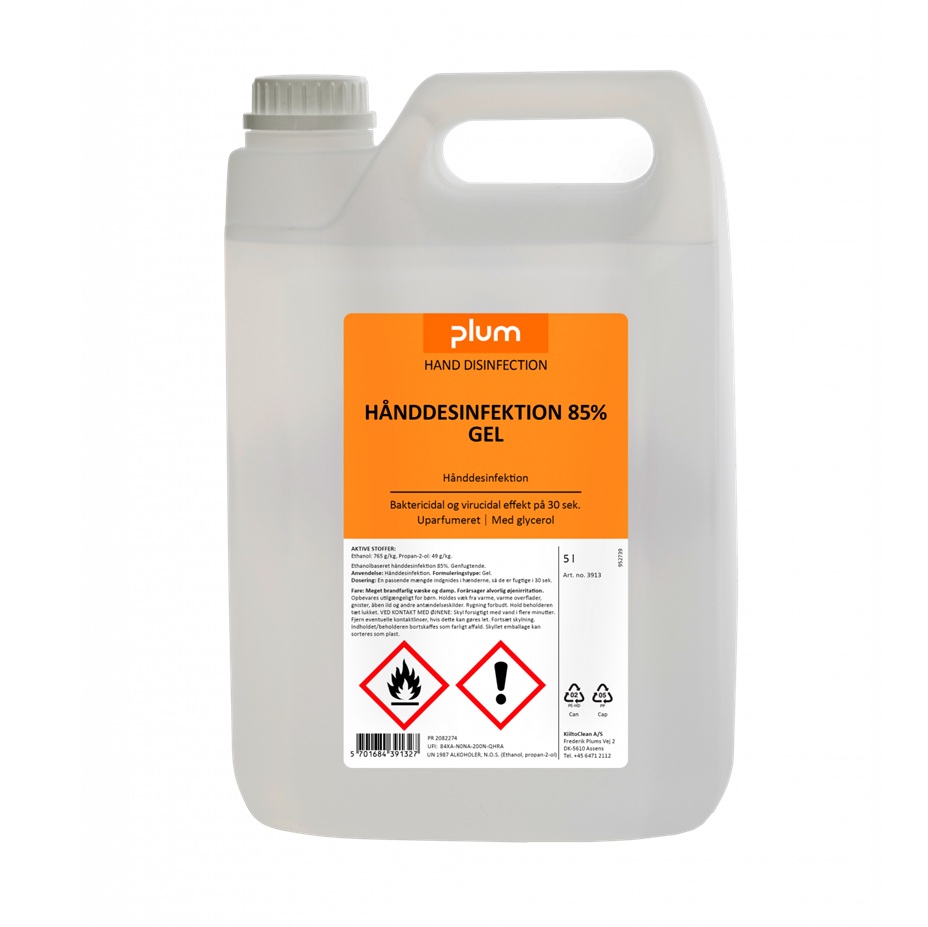 Hånddesinfektion, Plum 3913, 85% Gel, 5 l dunke, (1 stk.)