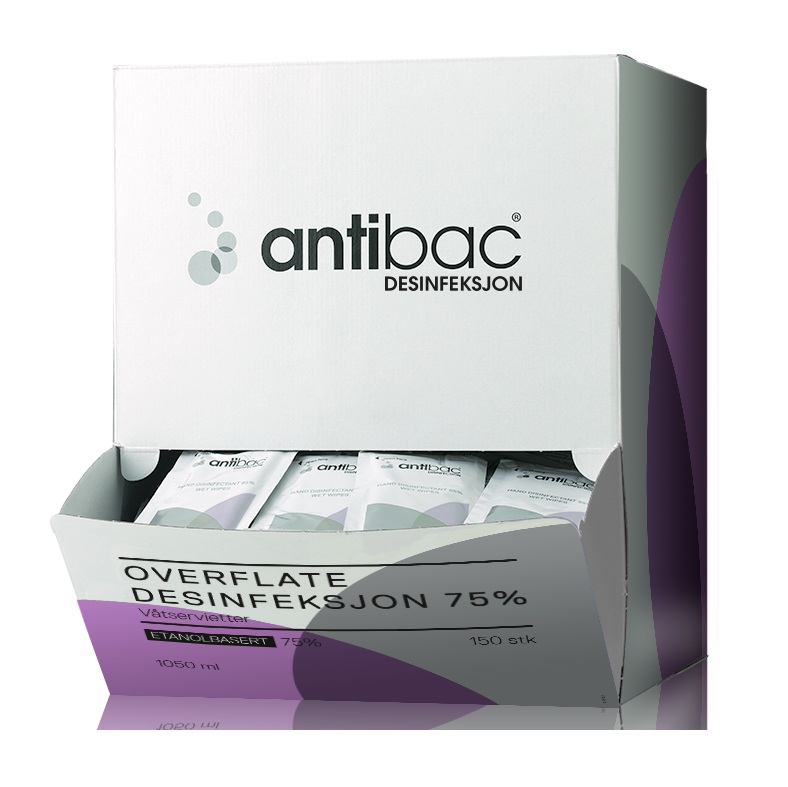 Desinfektionsserviet til overflader, 75% Antibac, enkeltpakkede, (150 stk.)
