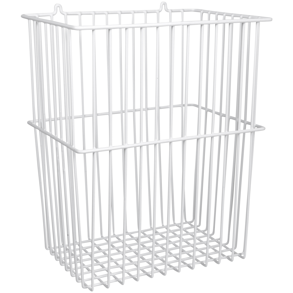 [11851] Trådkurv, hvid, metal, 23x34x40cm, forberedt til vægmontering, med løkker til ophæng, (1 stk.)