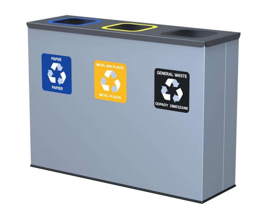Eco station til affaldssortering, høj udgave, 3 spande, 69x91x31cm, skaffevare (1 stk.)