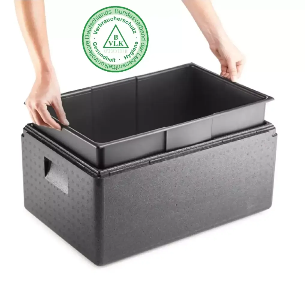 [40232] Termoboks med låg & inderboks, 48,5 ltr, EPP, GN 1/1, sort, Thermohauser, indv 54,5x34,5x24cm, udv 60x40x30cm, (1 stk.)