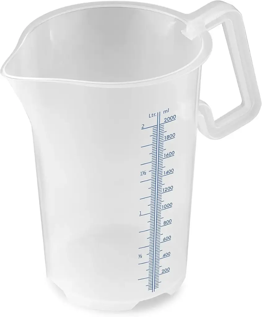 [40244] Målebæger med lukket håndtag, 2000 ml, blå skala ltr/ml, Thermohauser, (1 stk.)