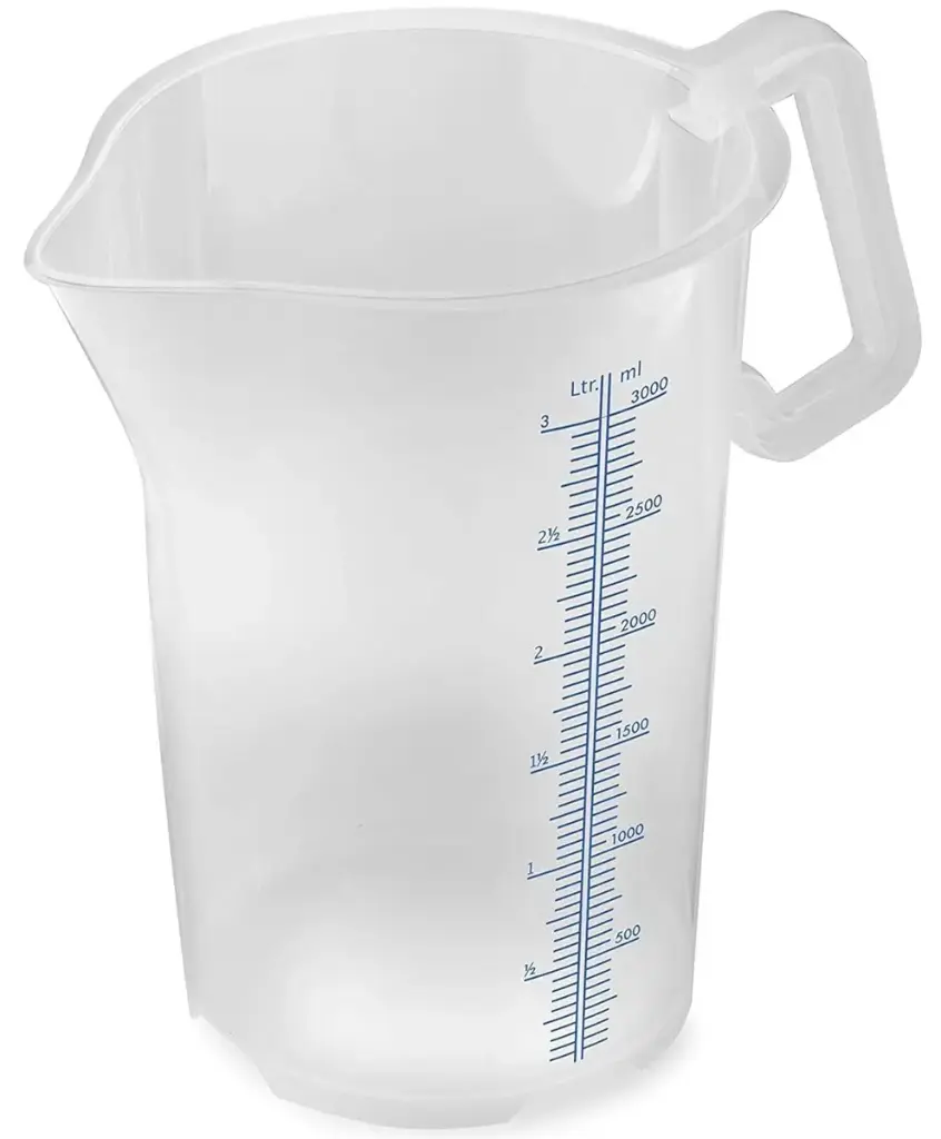 [40245] Målebæger med lukket håndtag, 3000 ml, blå skala ltr/ml, Thermohauser, (1 stk.)
