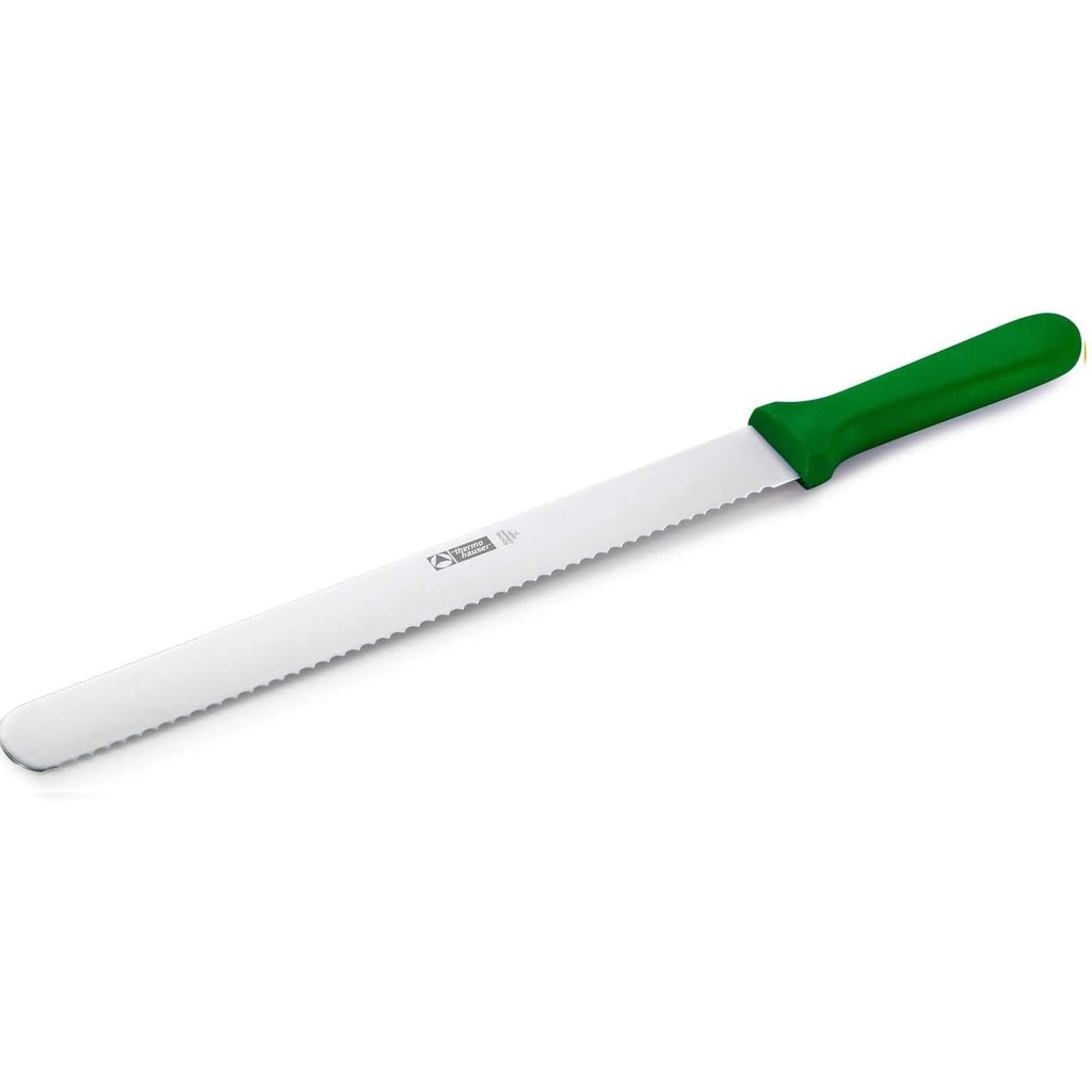 [40271] Bagerkniv, 31cm, rustfrit stål, savtakket på én side, grønt plastgreb, Thermohauser, (1 stk.)