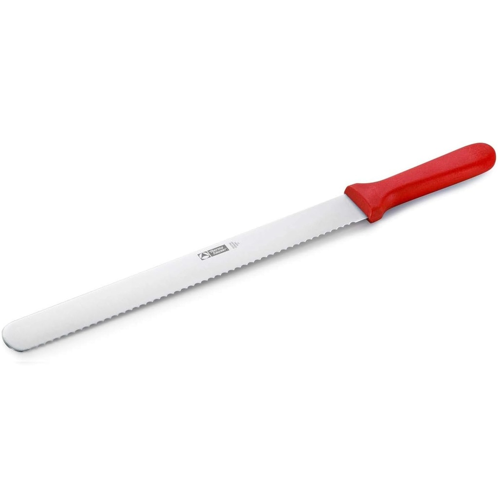 Bagerkniv, 31cm, rustfrit stål, savtakket på én side, rødt plastgreb, Thermohauser, (1 stk.)