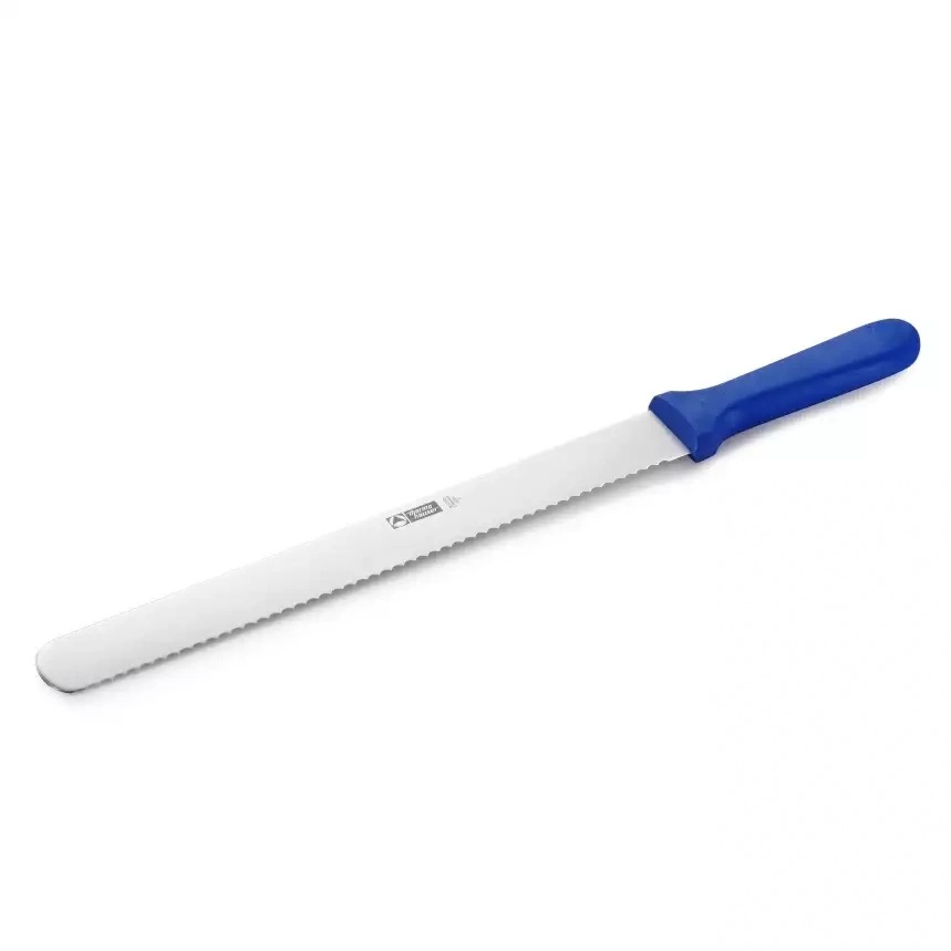 Bagerkniv, 26cm, rustfrit stål, takket på den ene side, med blåt plastikhåndtag, Thermohauser, (1 stk.)