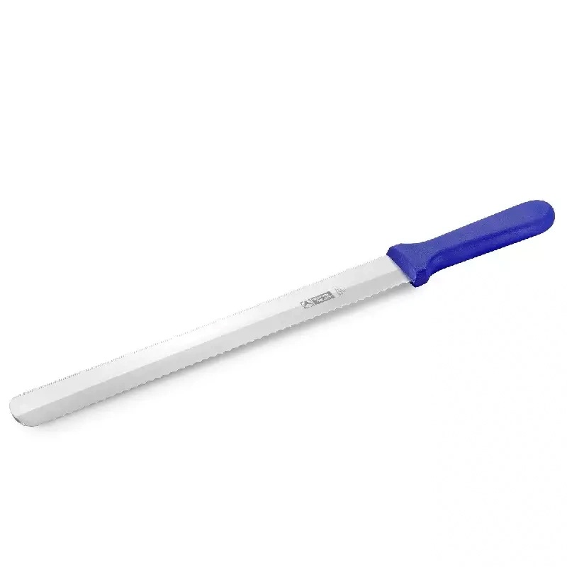 Bagerkniv, 26 cm, rustfrit stål, dobbeltsidet fin & savtakket, blåt plastgreb, Thermohauser, (1 stk.)
