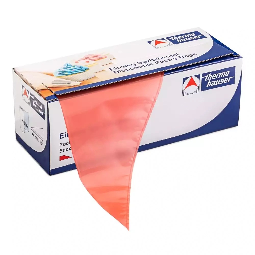 Engangssprøjtepose, PE-plast, maksimal greb, rød, 53x27,5x0,0075, Thermohauser, (1 rulle á 100 stk)