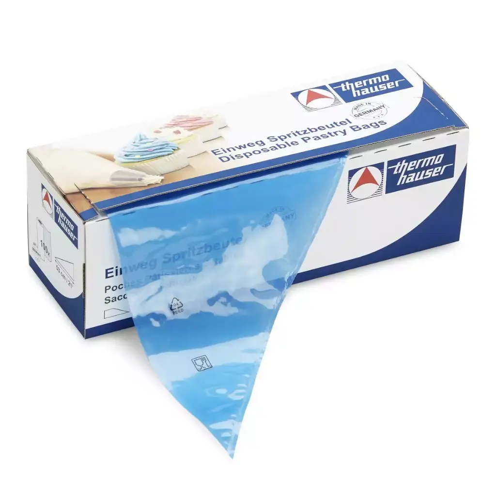[40325] Engangssprøjtepose, PE-plast, maksimal greb, blå, 46x23x0,007, Thermohauser, (1 rulle á 100 stk)