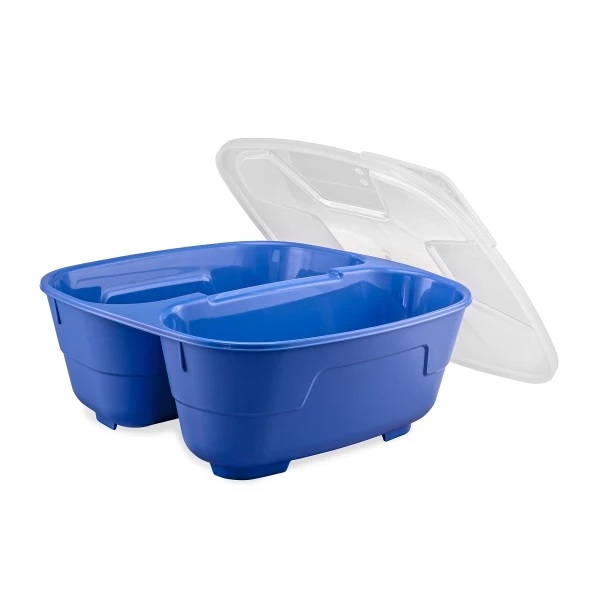 Genanvendelig plastskål m/ låg, 2-rums, 600+400ml, GoodBowl Twin, Thermohauser, (sæt á 5 stk.)