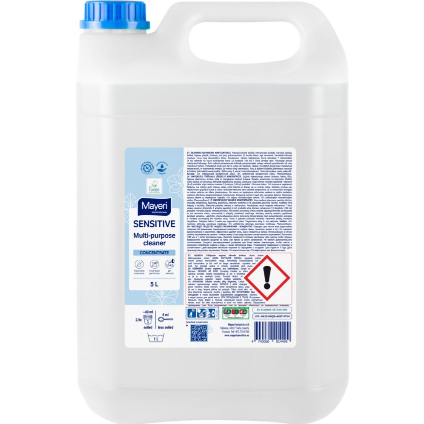 Universalrengøring, Mayeri Sensitive, 5L, uden farve og parfume, (1 stk.)