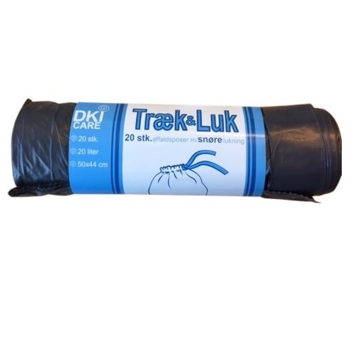 [12006] Affaldsposer - træk & luk, 20 liter, 50x44cm, sort, 20my, (48 rl á 20 stk, 960 stk)