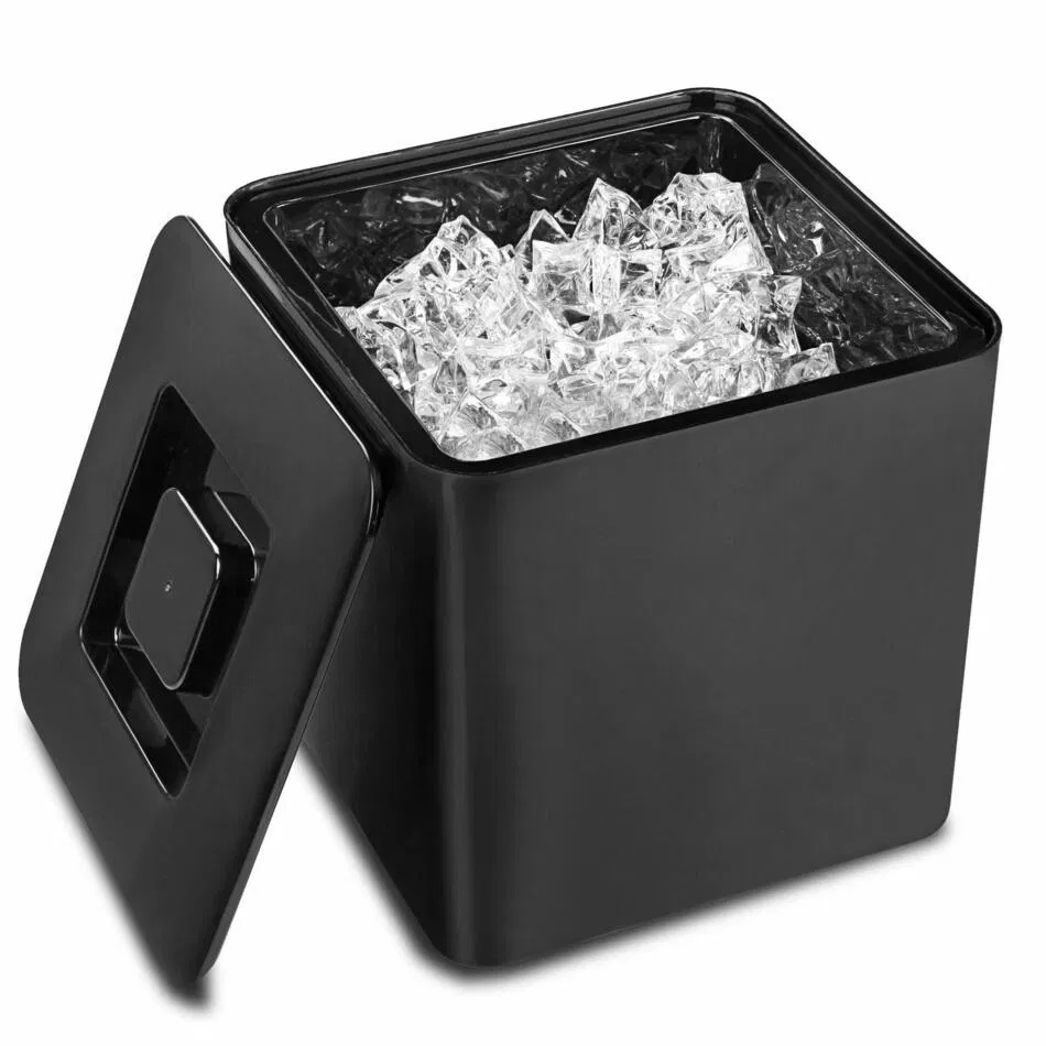 [40798] Isspand med låg, 10 ltr, 25x24cm, firkantet, plastik, sort, (1 stk.)