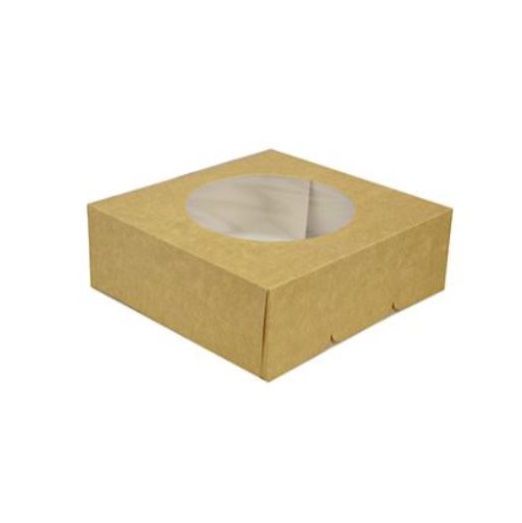 Kageæske med rude, brun, 23x23x8cm, 6 punkt, (100 stk.)