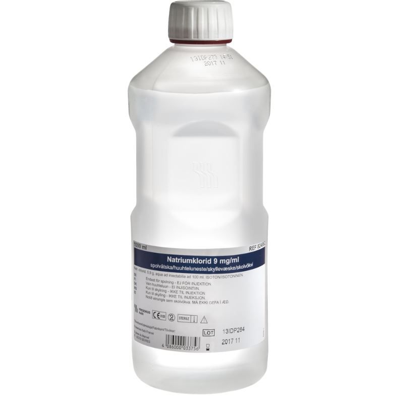 Skyllevæske, 1000 ml, NaCl 0,9%, isotonisk, steril, (1 stk)