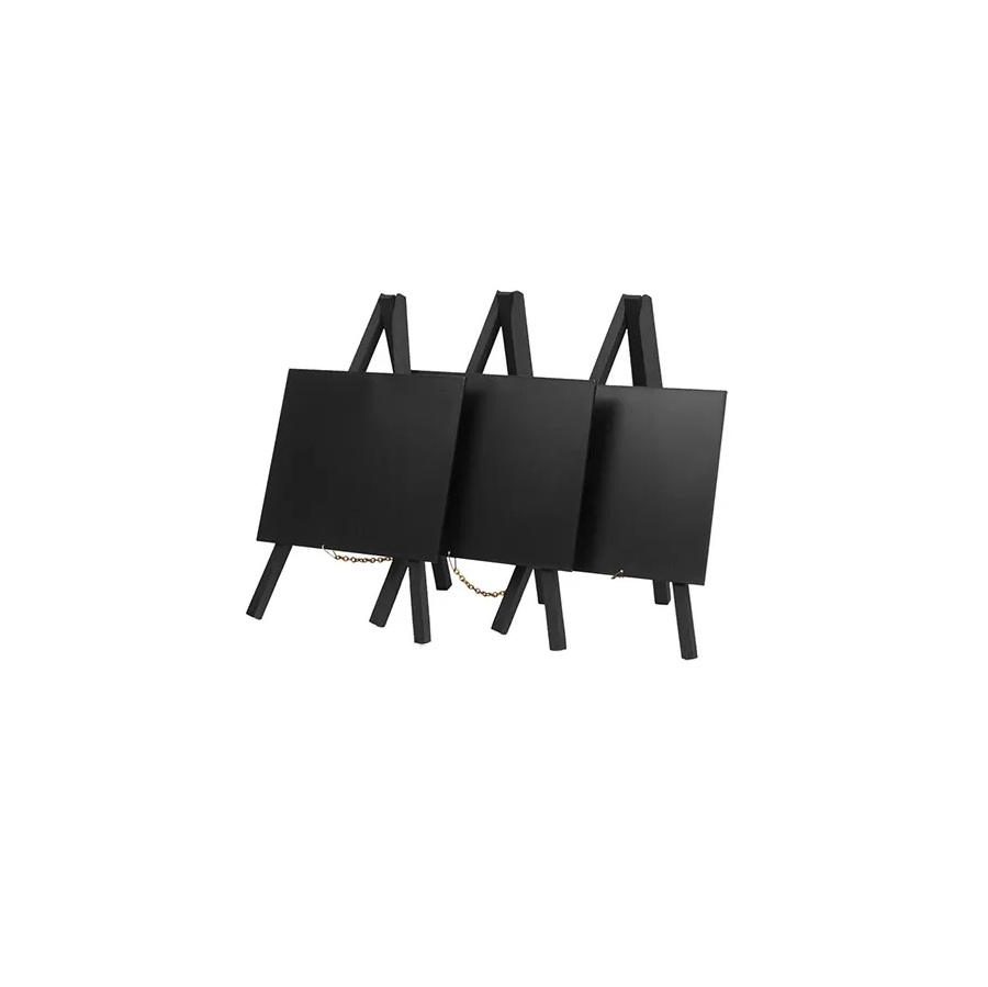 [41117] Bordskilte til kridtmarkere, Securit® mini tavlestafeli, 15x12,8 cm, træ/PP, flere farver, (sæt á 3 stk.) (Sort)
