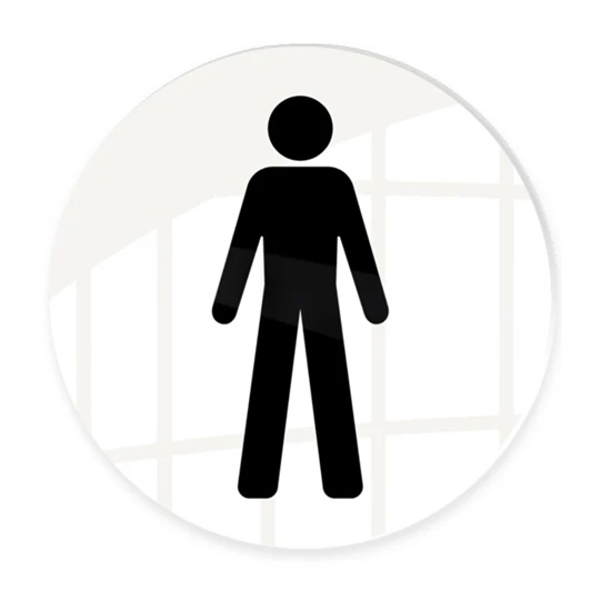 [41236] Rundt toiletskilt, herretoilet, Ø10 cm, Securit, flere farver, (1 stk.) (Hvid)